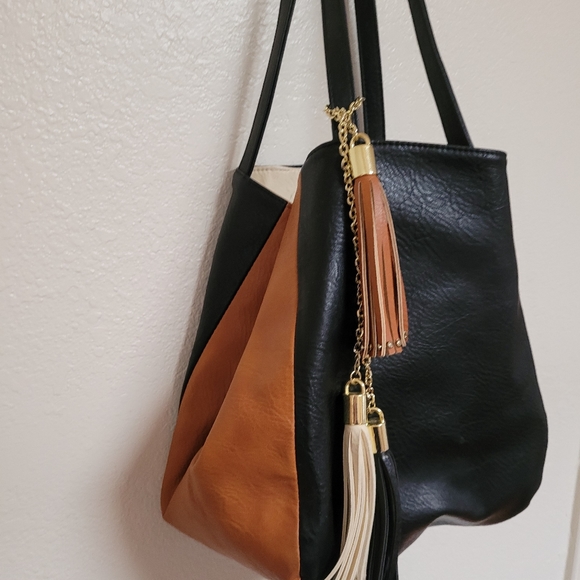 Big Buddha Black and Brown Vegan Leather Tote - Picture 7 of 7